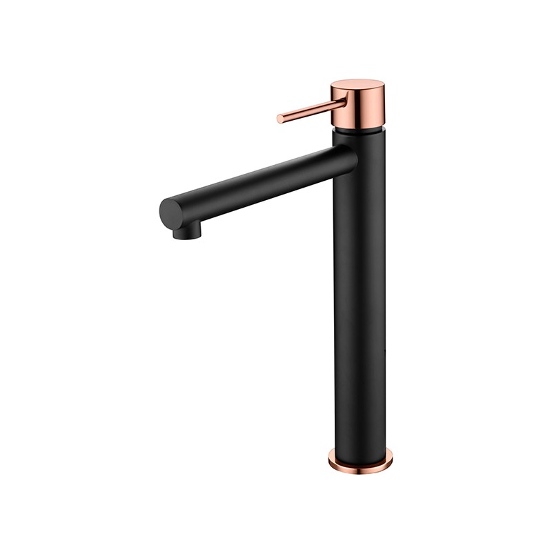 Imex mitigeur lavabo avec bec haut noir série or rose milos stick