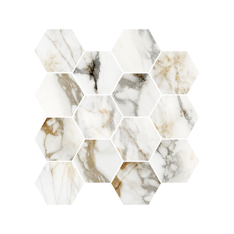 Mosaïque Barnaby hexagonale blanc poli 28,3X26,5 cm Effet Marbre