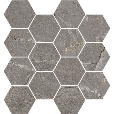 Mosaïque Tempo hexagonale foncé mat 28,3X26,5 cm Effet Pierre