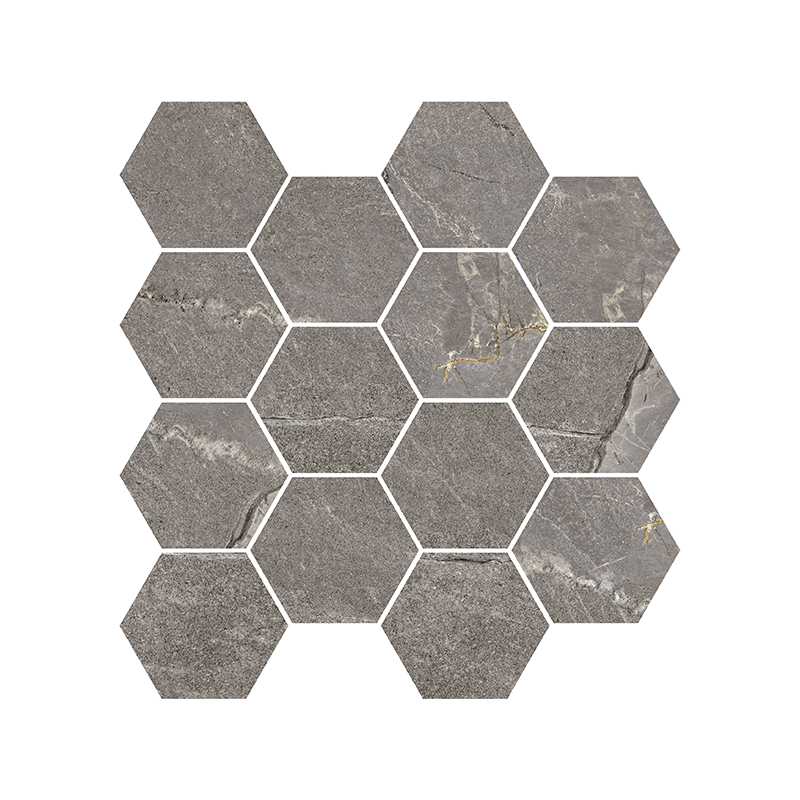 Mosaïque Tempo hexagonale foncé poli 28,3X26,5 cm Effet Pierre