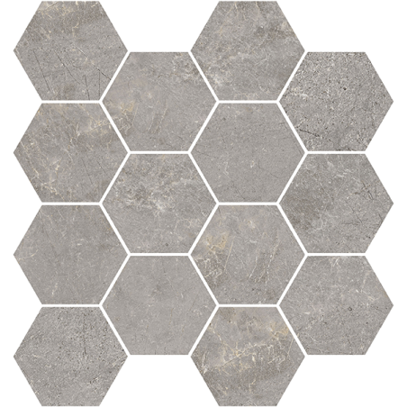 Mosaïque Tempo hexagonale ash poli 28,3X26,5 cm Effet Pierre