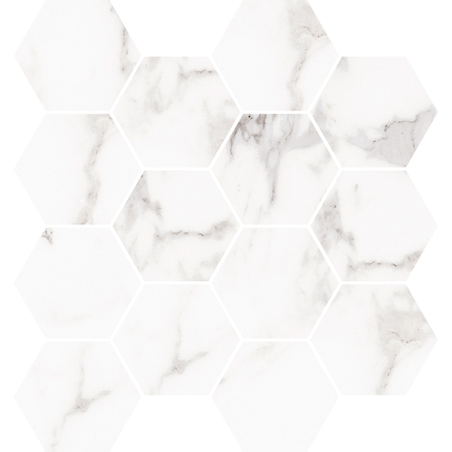 Mosaïque Platina hexagonale blanc mat 28,3X26,5 cm Effet Marbre